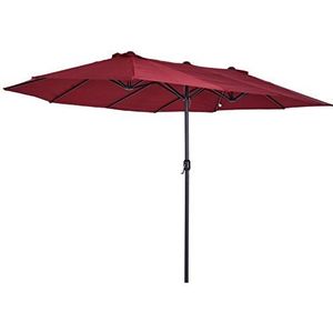 Outsunny parasol tuinparasol marktparasol dubbele parasol terrasparasol met zwengel wijnrood ovaal 460 x 270 x 240 cm