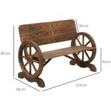 Outsunny tuinbank met armleuningen, bank met wagenwieldesign, tuinmeubelen, rustieke bank, massief hout, bruin, 114 x 58 x 80 cm