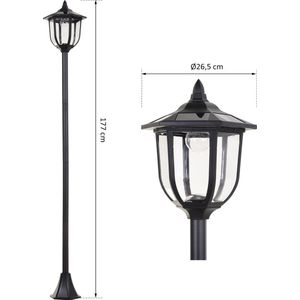 Outsunny Solar LED tuinlantaarn, lantaarn, tuinlamp, 30/60 lumen, roestvrij staal, zwart Ø 26,5 x 177 H cm