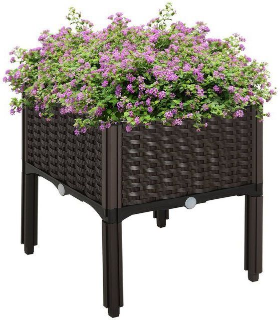 Hochbeet, Pflanzkasten mit Abflusslöchern, Blumenkasten im Rattan-Look