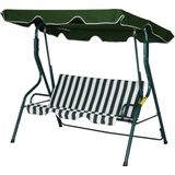 Outsunny Hollywoodschommel, 3-zits tuinschommel, schommelbank, verstelbaar zonnedak, metalen frame, groen 170 x 110 x 153 cm