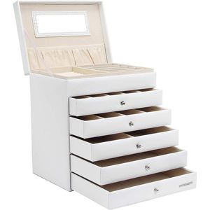 Yorbay Schmuckkasten Schmuckkästchen mit 6 Ebenen, 5 Schubladen (Mit Spiegel), zwei Farben, für Halsketten, Ringe, Armbänder, Ohrringe