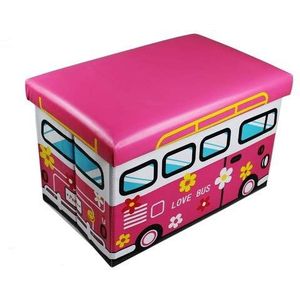 GMMH Kruk, 49 x 31 x 31 cm, opvouwbare originele speelgoedbox, speelgoedkist, opbergdoos, zitkruk opvouwbaar (Love Bus)