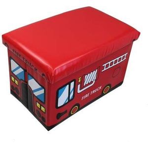 GMMH Kruk 49 x 31 x 31 cm opvouwbare originele speelgoedkist speelgoedkist opbergbox zitkruk opvouwbaar (Fire Truck)