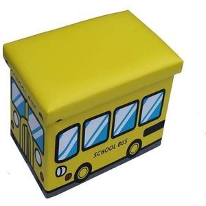 GMMH Kruk, 49 x 31 x 31 cm, opvouwbare originele speelgoeddoos, speelgoedkist, opbergbox, zitkruk, opvouwbaar, (Shool Bus)