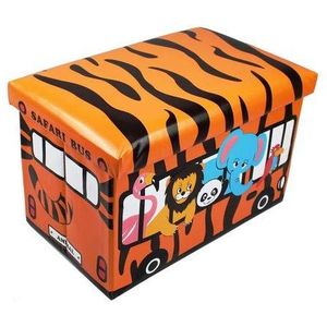 GMMH Kruk 49 x 31 x 31 cm opvouwbare originele speelgoedkist speelgoedkist opbergbox zitkruk opvouwbaar (Safari)