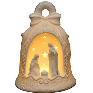 Dekohelden24 LED theelichthouder heilige familie als bel in de kleur wit 16 x 16 x 21,5 cm