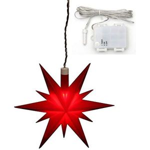 Dekohelden24 Kerstster van kunststof in rood, geschikt voor binnen en buiten, incl. LED-verlichting en 6h timer, voor batterijwerking. Afmetingen L/B/H: 13,5 x 5,5 x 12 cm., 833401-A