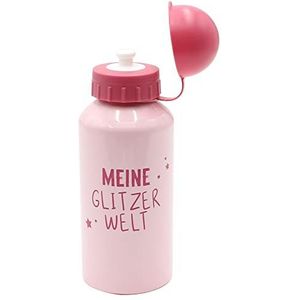 Kinderen drinkfles - eenhoorn met spreuk - Mijn glitterwereld - H/Ø ca. 17,7 x 6,6 cm, roestvrij staal, inhoud 400 ml, deksel kunststof - BPA-vrij