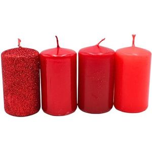 Pilaarkaars, adventskroonkaarsen in rode tinten, verschillende kleuren, afmetingen H x Ø ca. 7 x 4 cm, 250 g, brandduur 4 x 10 h