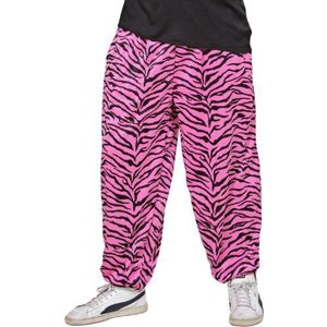 WIDMANN MILANO PARTY FASHION - jaren 80 broek met zebrapatroon, joggingbroek, carnavalskostuum, roze, XL, Roze