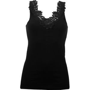 Toker - 228/1 - Kanten Dames Onderhemd - Zwart - 100% Katoen