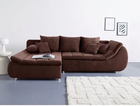 INOSIGN Ecksofa "Imola, elegant und modern, aktuelle Steppung im Sitz, bequem, L-Form", frei im Raum stellbar, wahlweise mit Bettfunktion und Bettkasten