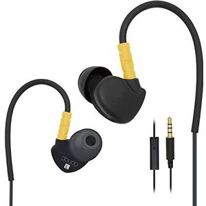 doupi Sport oortelefoon headset, in oor met geheugendraad en microfoon, geel