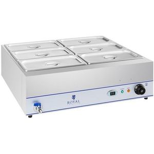 Royal Catering - Bain-Marie - 2.000 W - 6 x 1/3 GN-containers - met aftapkraan