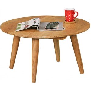 WOHNLING salontafel Massief houten acacia | Woonkamer tafel Rond Ø75 x 40 cm | Tafel met 4 poten in landelijke stijl
