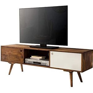 FineBuy TV lowboard REPA 140 cm massief hout sheesham landhuis 2 deuren & plank | HiFi plank 4 voeten | TV kast vintage