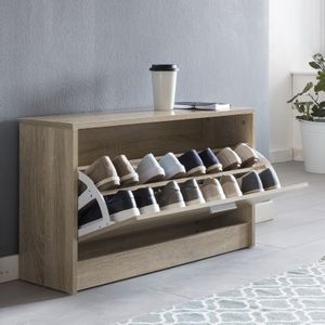 WOHNLING met zitje Sonoma eiken 80 x 47 x 24 cm | Flurbank klein gesloten | Bank smalle gang met bergruimte | Schoenenkast enkel bankje bankje bank hal meubilair