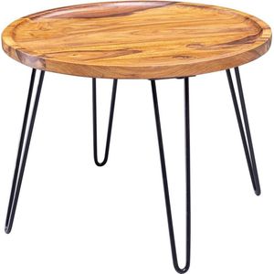 salontafel Sheesham massief hout 60x45x60 cm woonkamer tafel rond | Banktafel met haarspeldpoten Salontafel van hout en metaal