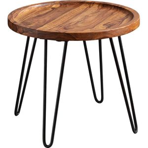 salontafel Sheesham massief hout 45x40x45 cm woonkamer tafel rond | Banktafel met haarspeldpoten Salontafel van hout en metaal