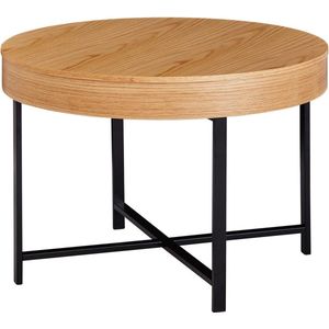 design salontafel rond Ã˜ 69 cm met eiken look tafel met opbergruimte Lounge woonkamer tafel met metalen poten MDF bijzettafel