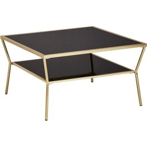 design salontafel glas zwart 70 x 70 cm 2 niveaus goud metaal | Salontafel | Bijzettafel | Glazen tafel vierkant