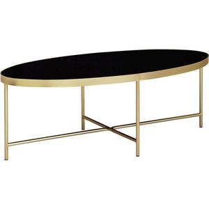 design salontafel glas zwart - ovaal 110 x 56 cm met goud metaal | Grote woonkamer tafel Lounge tafel glazen tafel