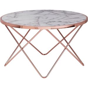 ronde salontafel wit marmerlook koper 85 cm