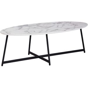 design salontafel ovaal 120x60 cm met wit | Salontafel met metalen poten zwart | Grote bijzettafel