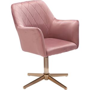 bureaustoel roze fluwelen design draaistoel met rugleuning | kuipstoel 120 kg in hoogte verstelbaar | Werkstoel zonder wielen | Stoel bureau thuiskantoor Draaibaar