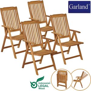 Garland Set 4 Tuinstoelen Bari 5-voudig Verstelbaar Teakhout Klapbaar Rugleuning