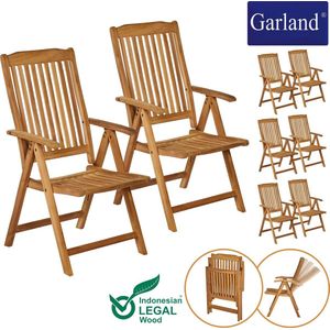 Garland Set 8 Tuinstoelen Bari 5-voudig Verstelbaar Teakhout Klapbaar Rugleuning