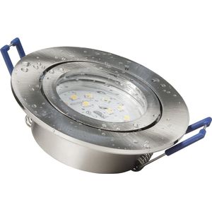 Inbouwspots LED IP44 ''Flatty'' - Inbouwspot geschikt voor binnen & Buiten - plafondlamp 3000K Ø83MM - Armatuur met met LED lamp Helder 400 lm - Zilver