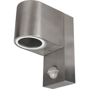 Buitenlamp met Bewegingssensor OVAL-E - Tuinverlichting - Buitenverlichting met IP44 - Muurlamp 1x GU10 - Wandlamp buiten - Geborsteld Aluminium