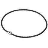 True Rebels - HerenKetting - Zwart - 48 cm - Leren Halsketting van Echt Leer en Roestvrij Staal