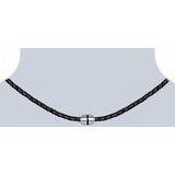 True Rebels - HerenKetting - Zwart - 48 cm - Leren Halsketting van Echt Leer en Roestvrij Staal