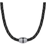 True Rebels - HerenKetting - Zwart - 48 cm - Leren Halsketting van Echt Leer en Roestvrij Staal