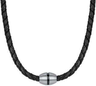 True Rebels - HerenKetting - Zwart - 48 cm - Leren Halsketting van Echt Leer en Roestvrij Staal