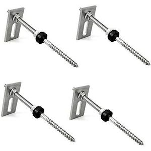 Offgridtec - Set van 4 - M10 x 200 Dubbele Schroefdraadschroeven - Roestvrij Staal - Hoogte Verstelbaar