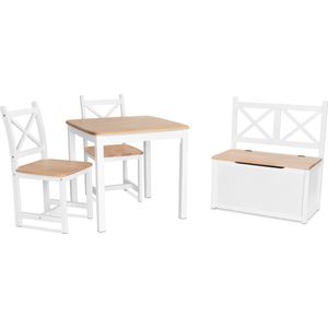 ib style® Xen Kinderzitgroep - Kindertafel - 2 Stoelen - Opbergbak - Wit