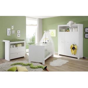 OLIVIA Complete babykamer: bed 70x140 cm + kledingkast + dressoir - wit