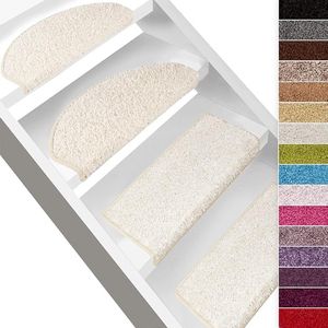 Karat Shaggy Trapmat - Sphinx - Zelfklevend - Halfrond - Creme - 23,5 x 65 cm