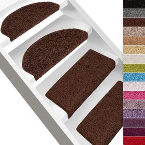 Karat Shaggy Trapmat - Sphinx - Zelfklevend - Halfrond - Bruin - 23,5 x 65 cm