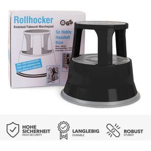 FLOORDIREKT - Rolkruk - Zwart - Stalen Kruk tot 150kg Belastbaar - voor Kantoor of Commercieel Gebruik