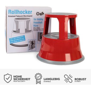 FLOORDIREKT - Rolkruk - Rood - Stalen Kruk tot 150kg Belastbaar - Voor Kantoor of Commercieel Gebruik