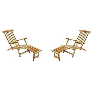 SAM Puccon, 4251068927747, set van 2 teakhouten ligstoelen, verstelbare ligstoel, inklapbaar, ideaal voor balkon, terras en tuin, bruin