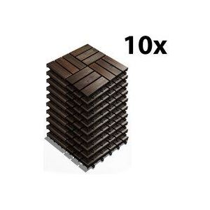 Gartenfreude Houten tegels, vloertegels, 10 stuks (0,9 m²), acaciahout, 30 x 30 cm, weerbestendig, eenvoudig te leggen, zwartbruin