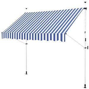Gartenfreude Klemluifel, 300 x 120, zonnescherm, balkonluifel, campingluifel zonder boren, blauw/wit - golvend gesneden, 4900-1530-135