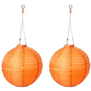 AMARE Set van 2 XXL zonne-lampions rond oranje Ø ca. 30 cm met 1 warm witte LED