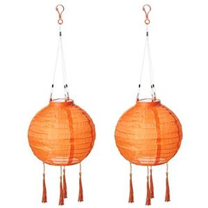 AMARE Set van 2 zonnelampen met pompons oranje Ø ca. 20 cm met 1 warm witte LED